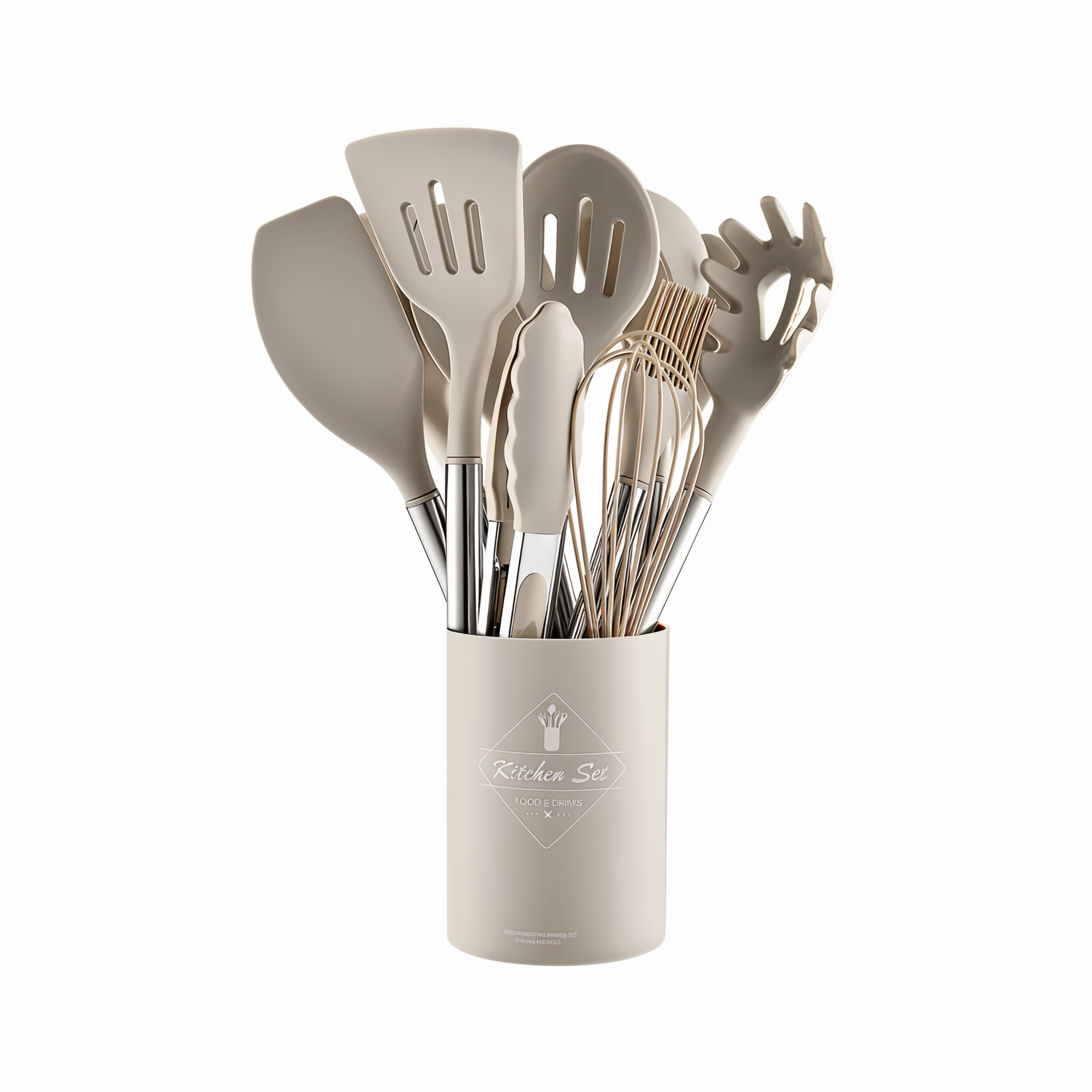 Beige utensil set on a white background
