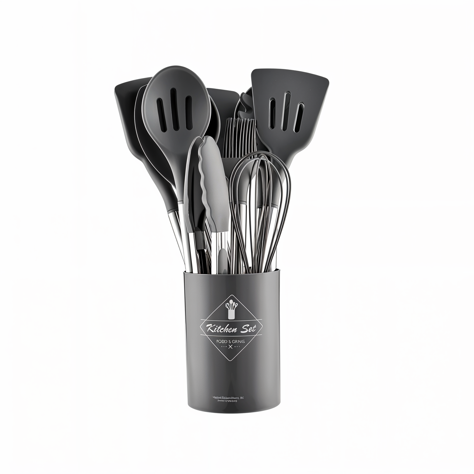 Black silicone kitchen utensil set with holder