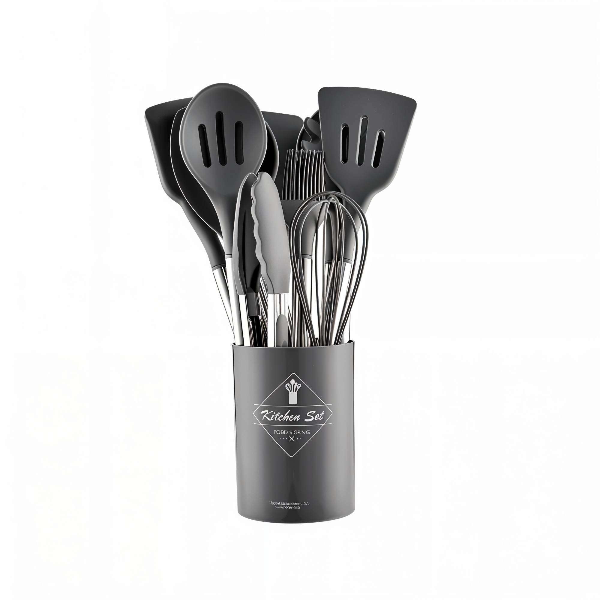 Black silicone kitchen utensil set with holder