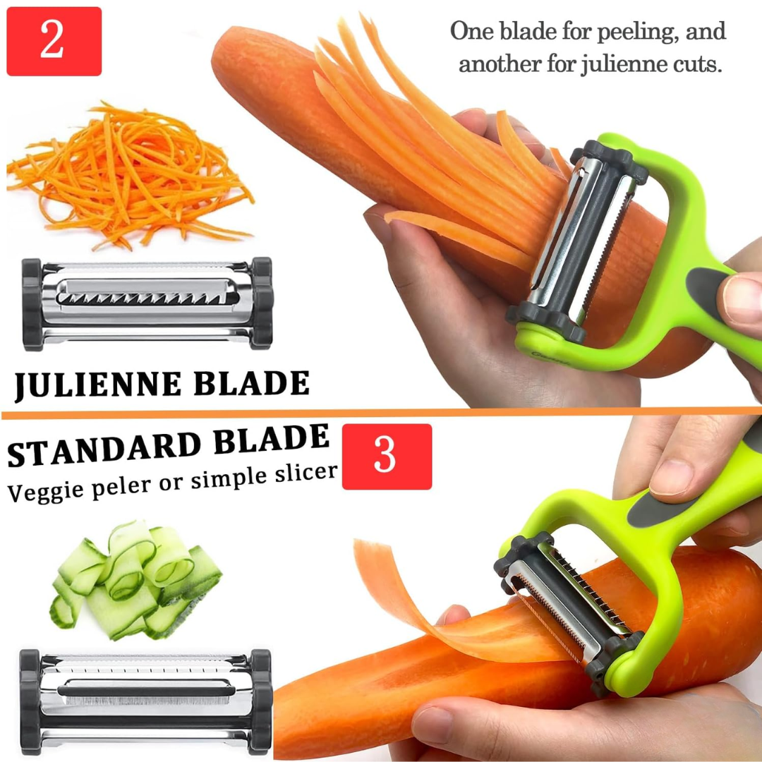 Julienne and standard blade guide for the main peeler
