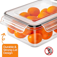 Clear rectangular food container with side-locking lid