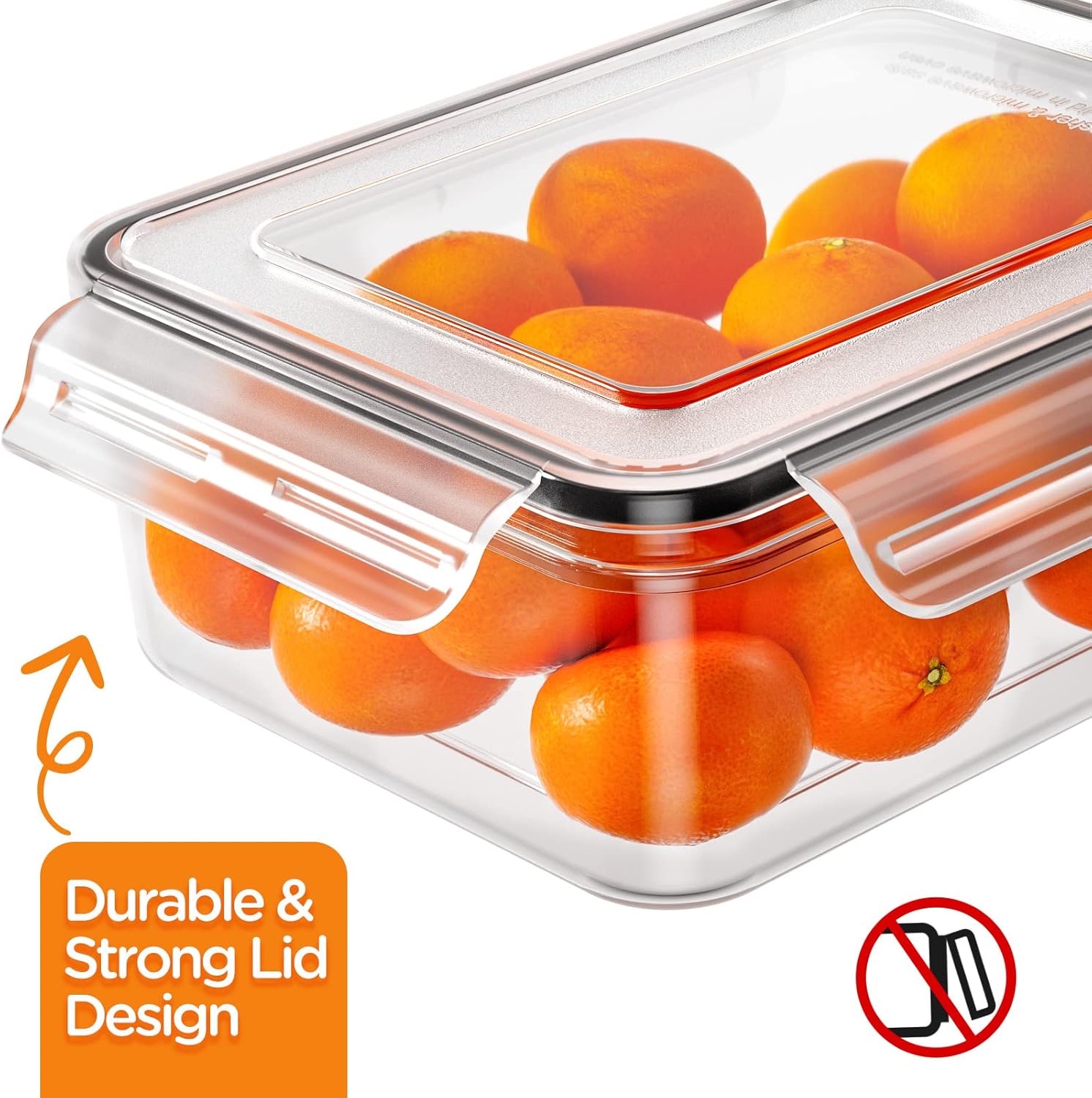 Clear rectangular food container with side-locking lid