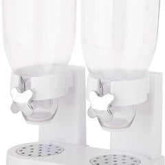 White dual cereal dispenser with two clear canisters