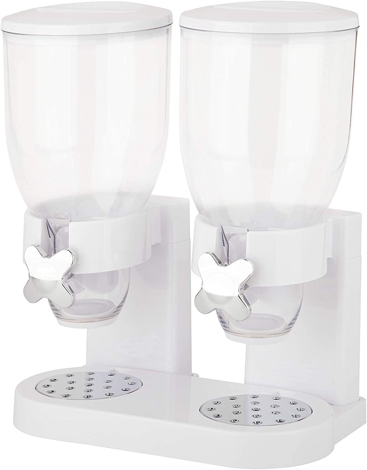 White dual cereal dispenser with two clear canisters