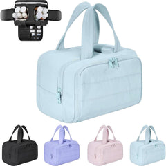 Blue four-compartment travel cosmetic bag