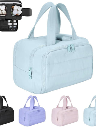 Blue four-compartment travel cosmetic bag