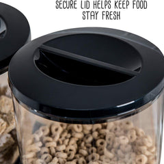 Secure lid on a Black cereal dispenser canister