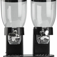 Black dual cereal dispenser with clear canisters