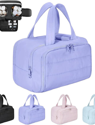 Purple four-compartment travel cosmetic bag