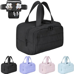 Black four-compartment travel cosmetic bag