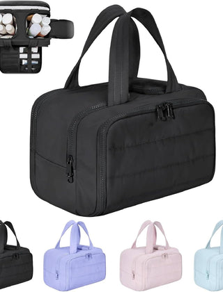 Black four-compartment travel cosmetic bag