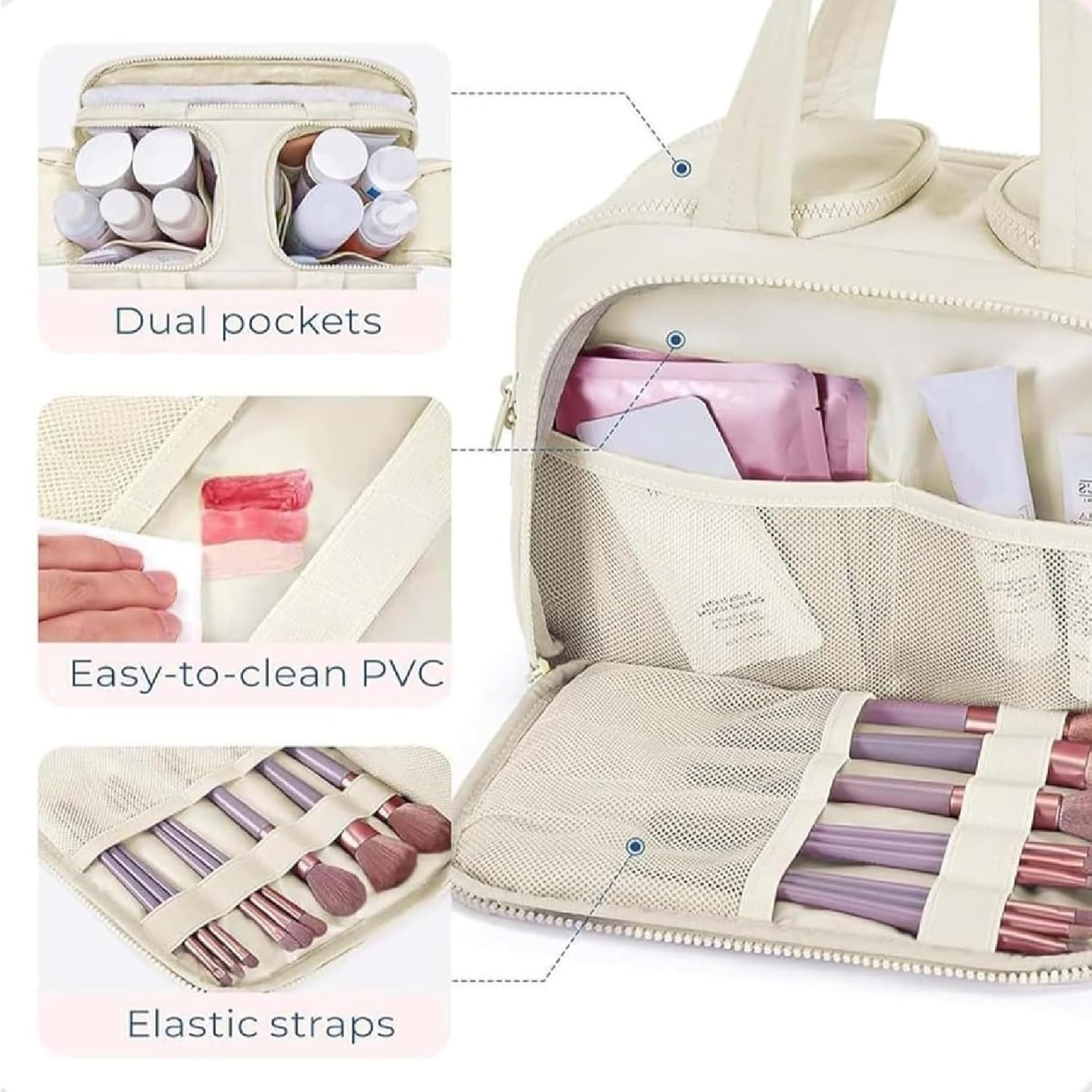 Interior pockets, elastic holders, and PVC-lined section