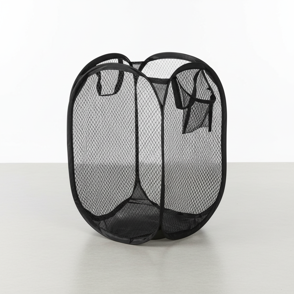 Black B mesh laundry basket