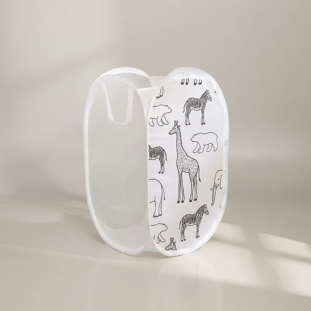 White C mesh laundry basket