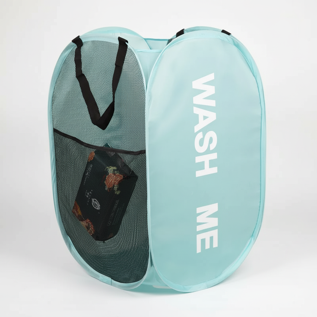 Green mesh laundry basket