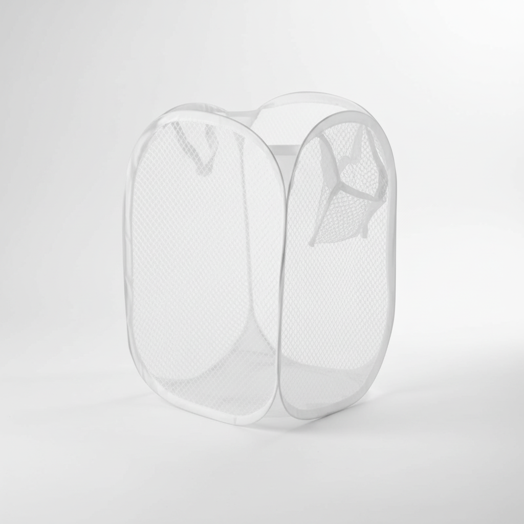 White B mesh laundry basket