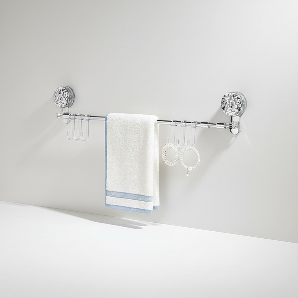 Clear retractable wall hook rack on a light wall