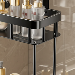 Close view of the upper shelf on the hanging shower caddy