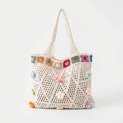 Front view of the Beige crochet tote bag