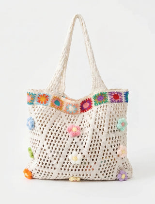 Front view of the Beige crochet tote bag
