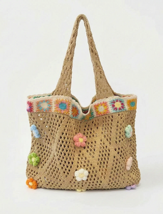 Khaki crochet tote bag