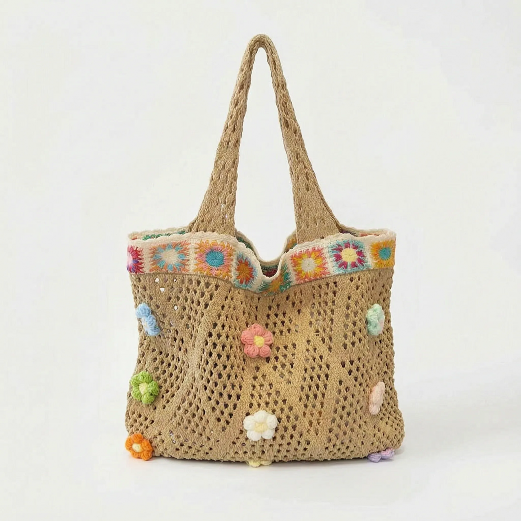 Khaki crochet tote bag
