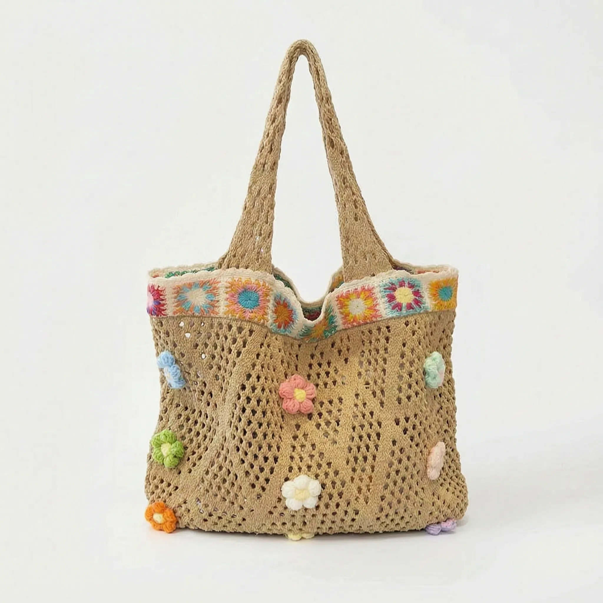 Khaki crochet tote bag