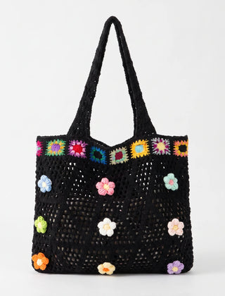 Black crochet tote bag