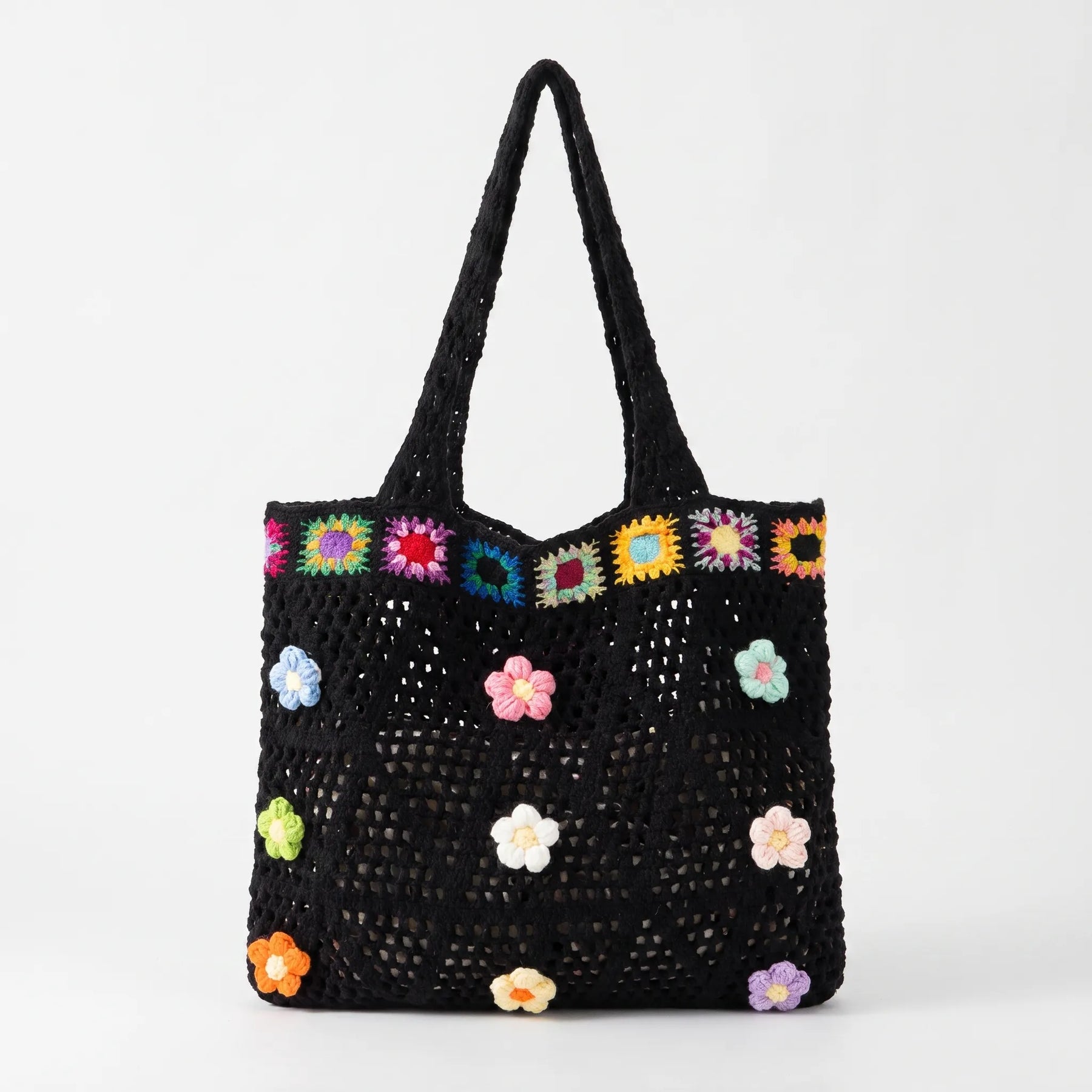 Black crochet tote bag