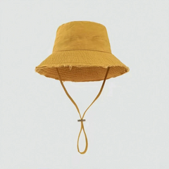 Yellow frayed-edge bucket hat