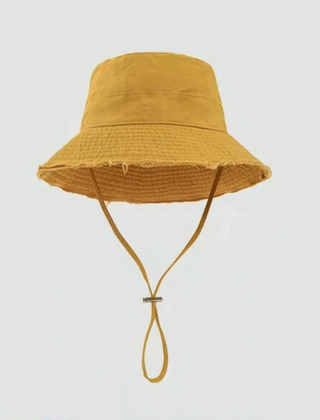 Yellow frayed-edge bucket hat