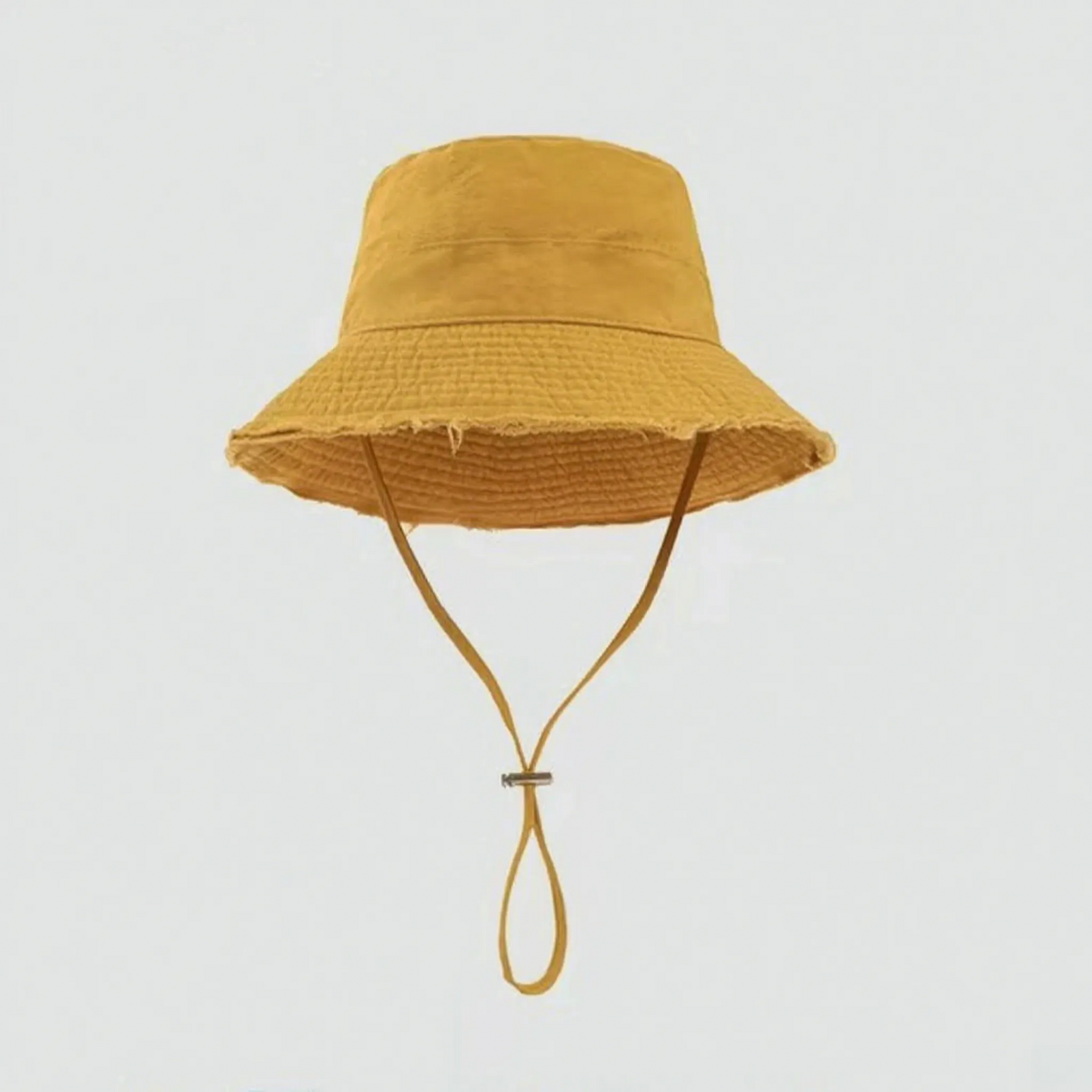 Yellow frayed-edge bucket hat