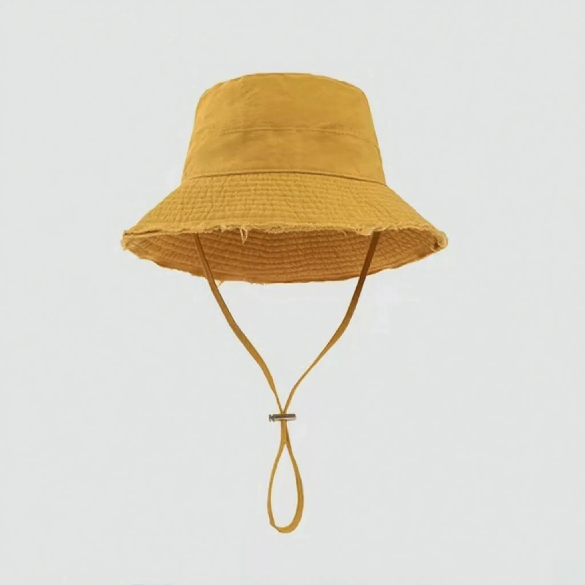 Yellow frayed-edge bucket hat