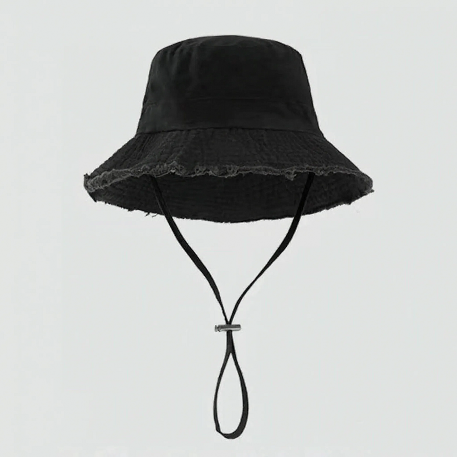 Black frayed-edge bucket hat