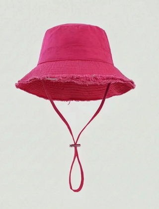 Fuchsia frayed-edge bucket hat