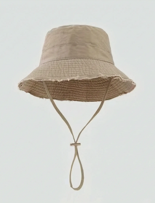 Khaki frayed-edge bucket hat