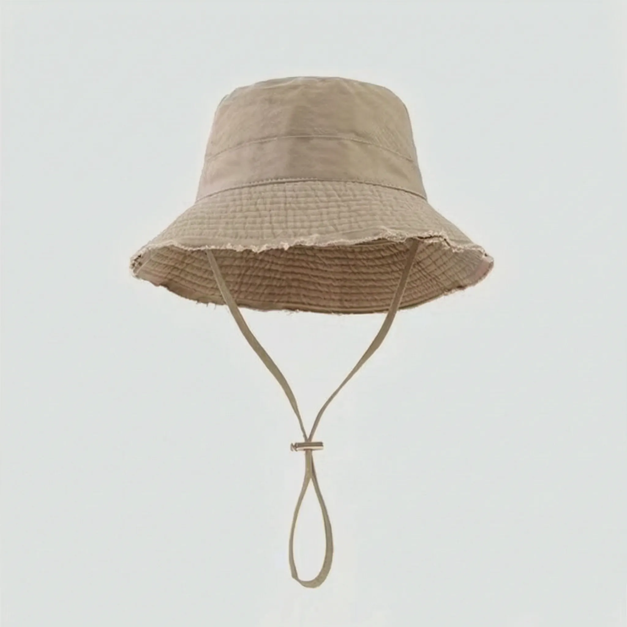 Khaki frayed-edge bucket hat