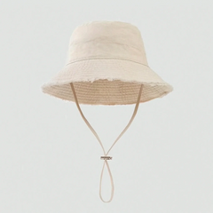 Beige frayed-edge bucket hat