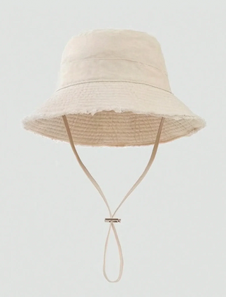 Beige frayed-edge bucket hat