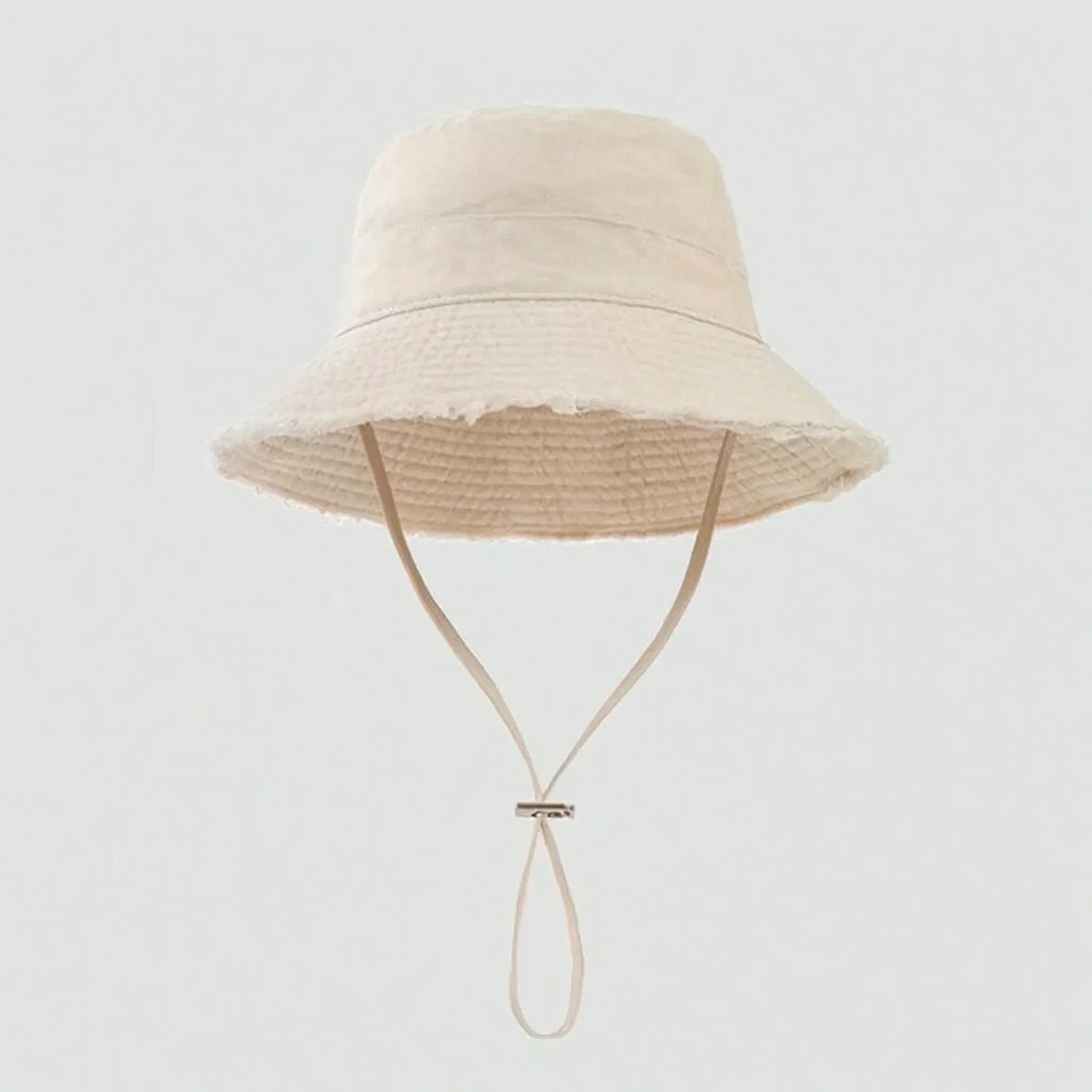 Beige frayed-edge bucket hat
