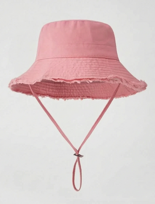 Pink frayed-edge bucket hat