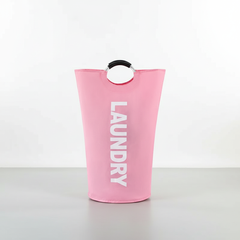 Pink foldable laundry basket with ring handles