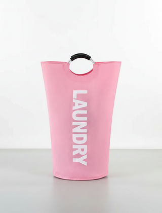 Pink foldable laundry basket with ring handles