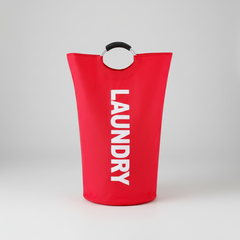 Red foldable laundry basket with ring handles