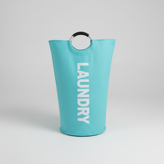 Turquoise foldable laundry basket with ring handles