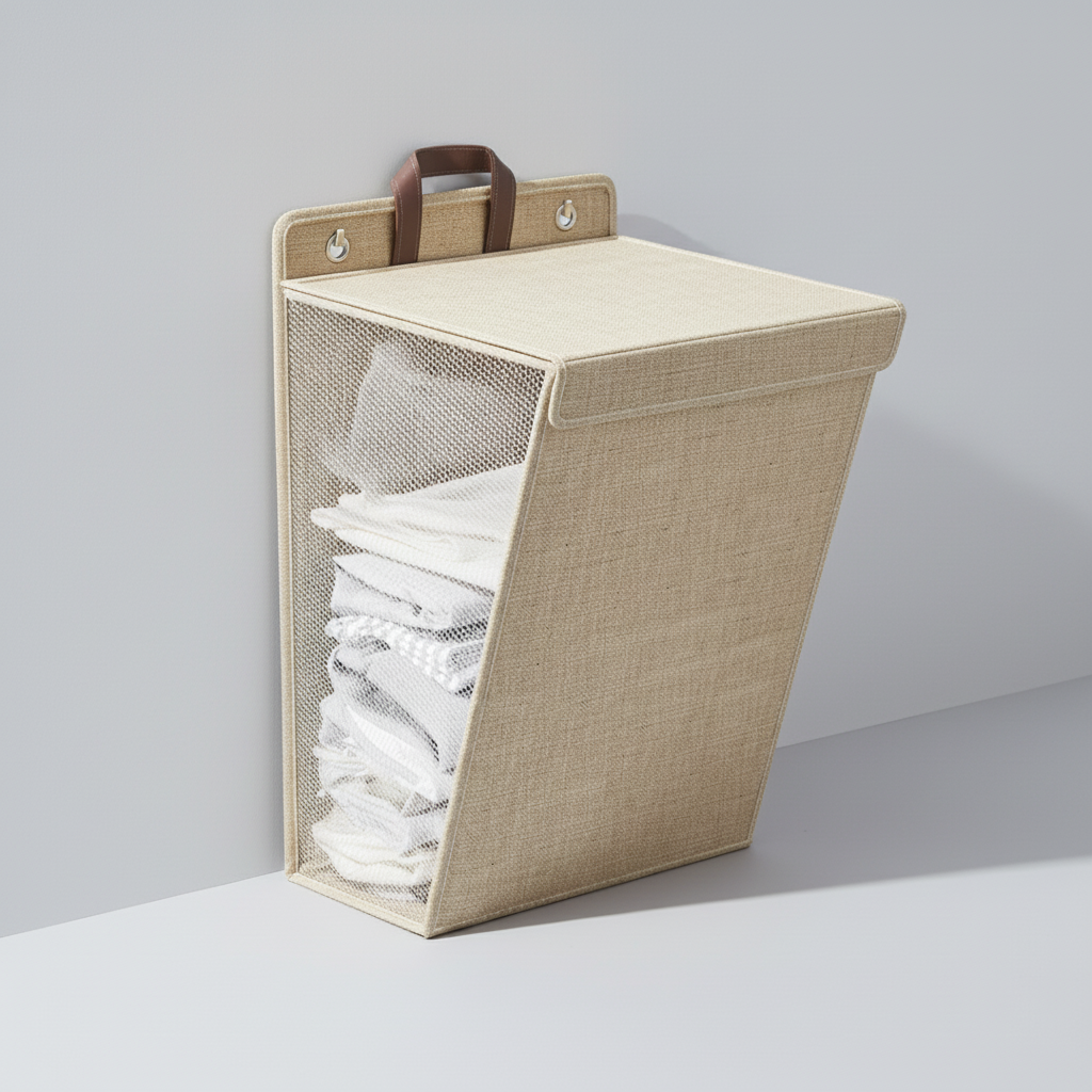 Beige Medium wall-mounted laundry basket