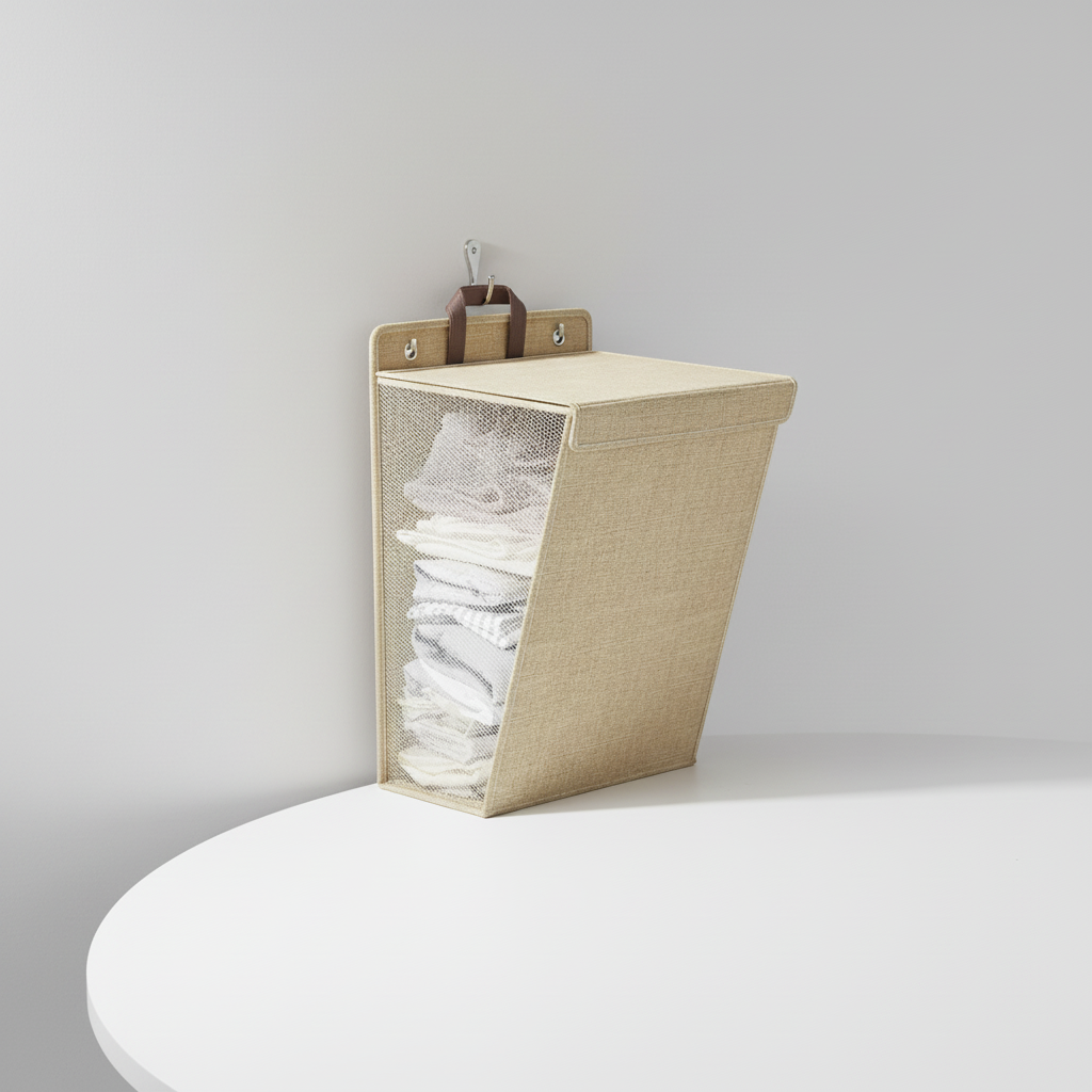 Beige Large wall-mounted laundry basket