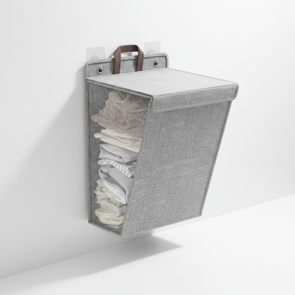 Gray Large wall-mounted laundry basket