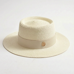 Ivory flat-top woven sun hat