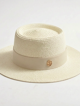 Ivory flat-top woven sun hat